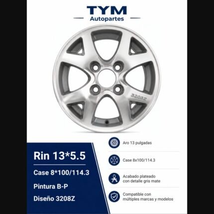 Ficha técnica Rin 13x5.5 Case 8x100/114.3 Pintura B-P Diseño 3208Z TYM Autopartes