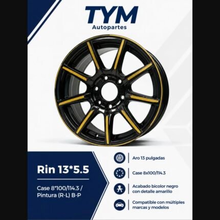 Ficha técnica Rin 13x5.5 Case 8x100/114.3 Pintura R-L B-P TYM Autopartes